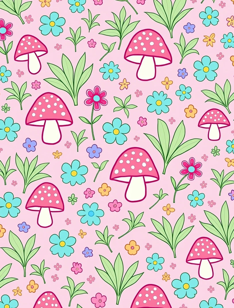Pink Mushroom Flower Garden Whimsy Rug