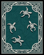 Oceanic Teal Turtle Swirl Border Rug