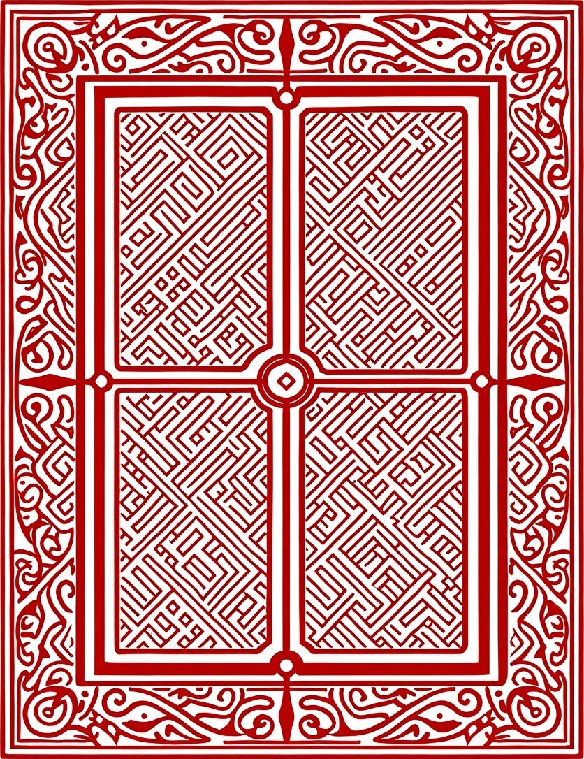 Classic Red Intricate Geometric Panel Rug