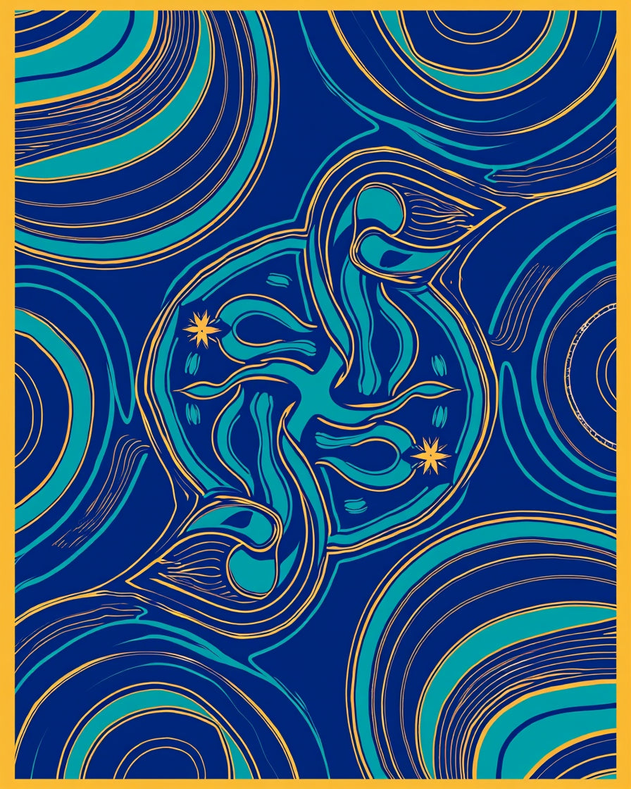 Mid Century Aqua Swirl Abstract Rug