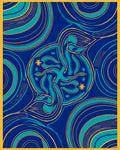 Mid Century Aqua Swirl Abstract Rug