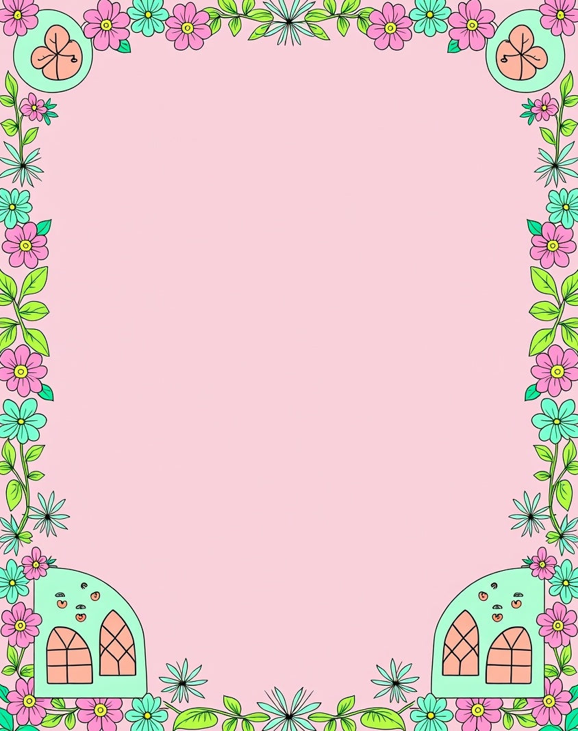 Whimsical Pink Teal Floral Archway Rug