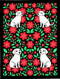 Black Red Floral White Dog Arrangement Rug