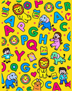 Whimsical Alphabet Animals Yellow Rug