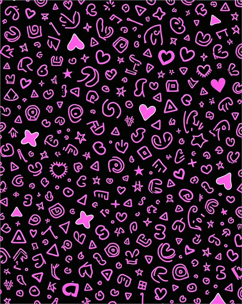 Pink Hearts Stars Shapes Black Background Rug
