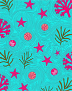 Vibrant Coral Starfish Ocean Waves Rug