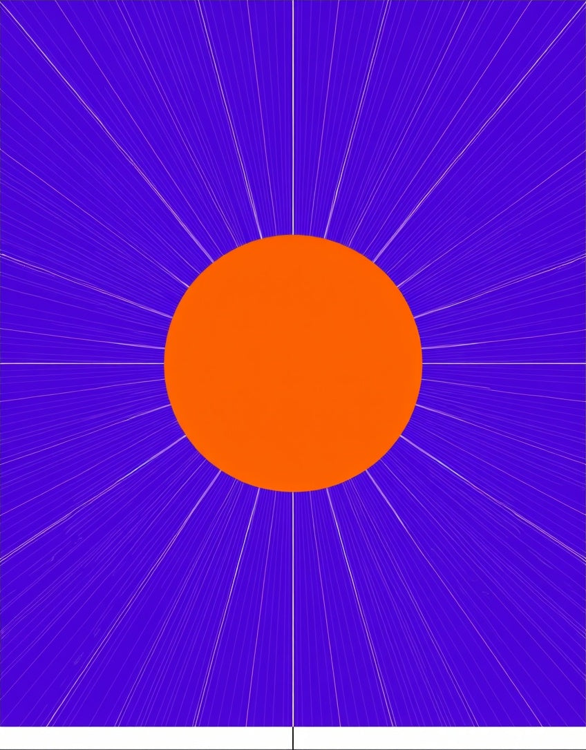Vibrant Orange Sunburst Blue Rays Rug