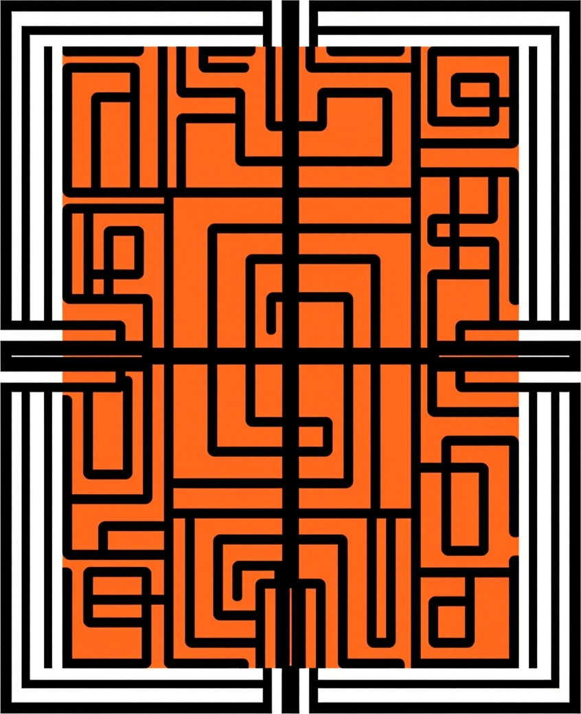 Bold Orange Maze Geometric Lines Rug