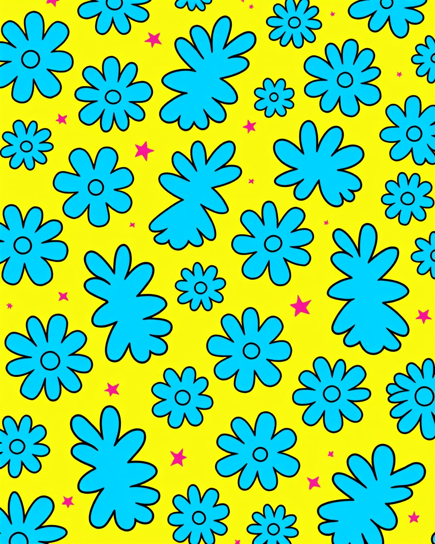Bright Yellow Blue Flower Pop Art Rug