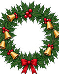 Classic Green Holly Bells Red Bow Wreath Rug