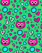 Pink Kitty Hearts And Bubbles Rag Rug