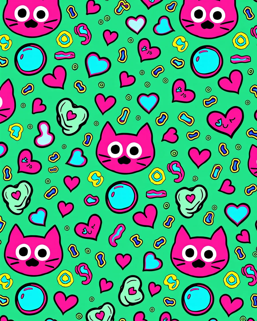 Pink Kitty Hearts And Bubbles Rag Rug