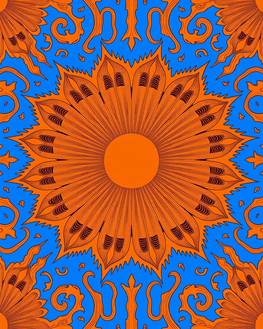 Vibrant Orange Petal Sunburst Medallion Rug