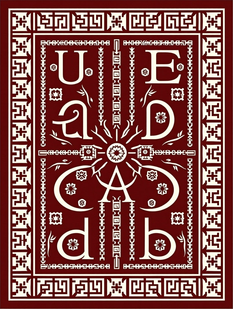 Rich Burgundy And Cream Calligraphic Rug