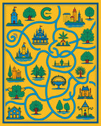 Whimsical Yellow Landscape Castle Garden Rug