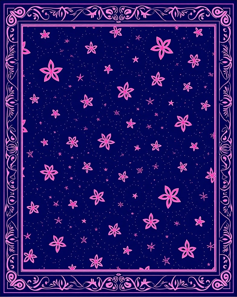 Navy Pink Starry Night Floral Border Rug