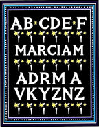 Alphabet Border Black Starburst Rug