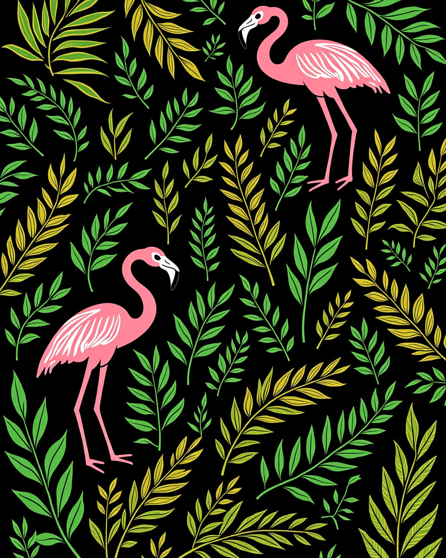 Pink Flamingos Lush Tropical Foliage Rug