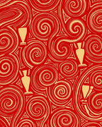 Red Gold Swirl Vase Brocade Rug