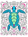 Vibrant Teal Turtle Swirls Pink Accents Rug