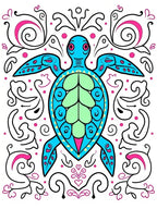 Vibrant Teal Turtle Swirls Pink Accents Rug