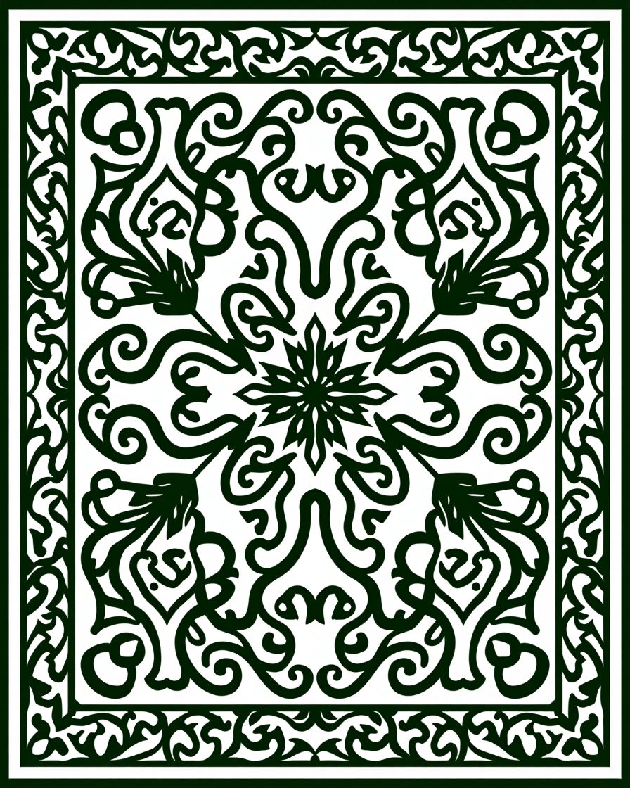 Forest Green Arabesque Filigree Rug