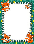 Happy Orange Foxes Green Foliage Border Rug