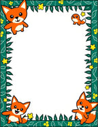 Happy Orange Foxes Green Foliage Border Rug