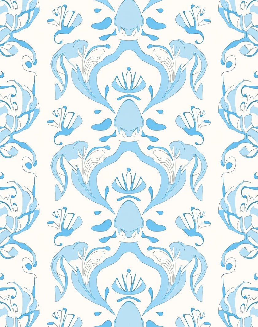 Light Blue Floral Damask Repeats Rug