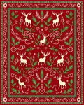 Crimson Red Deer and Foliage Art Rug