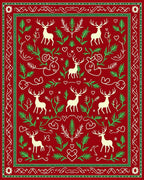 Crimson Red Deer and Foliage Art Rug