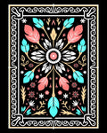 Coral Teal Floral Geometric Border Rug