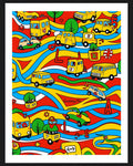 Whimsical Yellow Cars Winding Road Rug