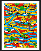 Whimsical Yellow Cars Winding Road Rug