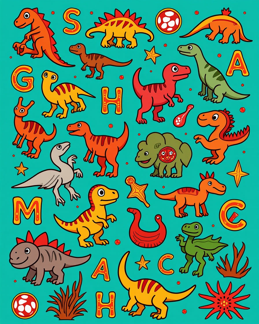 Whimsical Dinosaur Alphabet Friends Rug