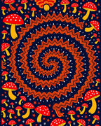Red Mushroom Spiral Art Rug