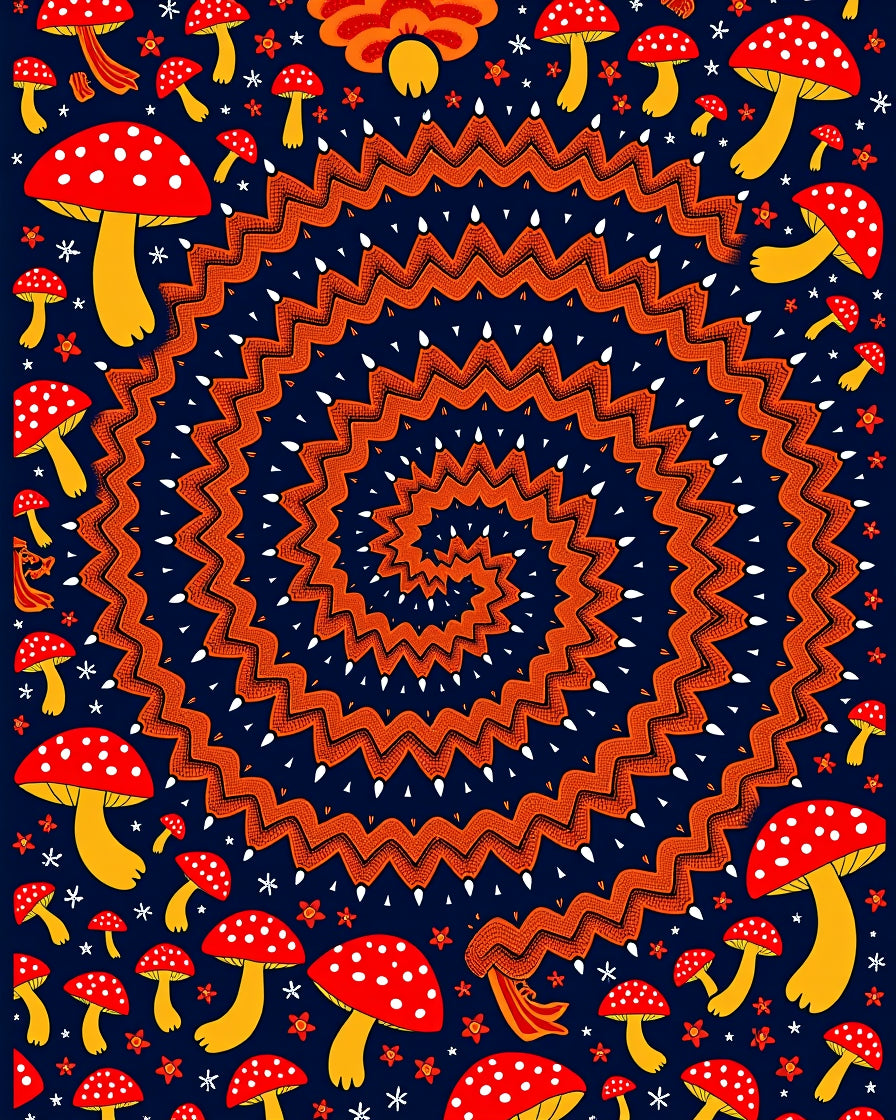 Red Mushroom Spiral Art Rug