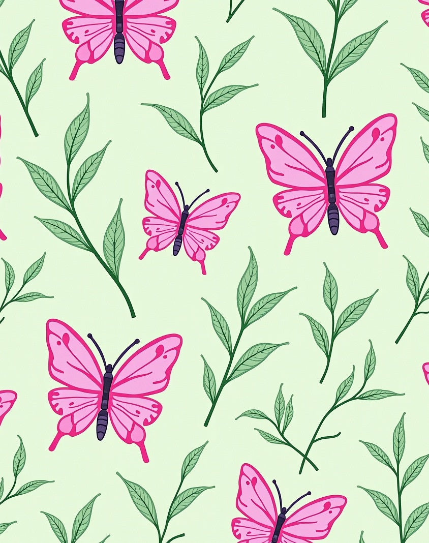 Pink Butterflies Green Leaves Foliage Rug