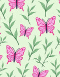 Pink Butterflies Green Leaves Foliage Rug