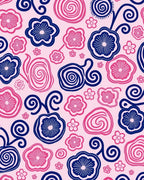 Pink Blue Floral Swirls Rug