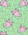 Whimsical Pink Cat Swirls Pastel Green Rug