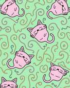 Whimsical Pink Cat Swirls Pastel Green Rug