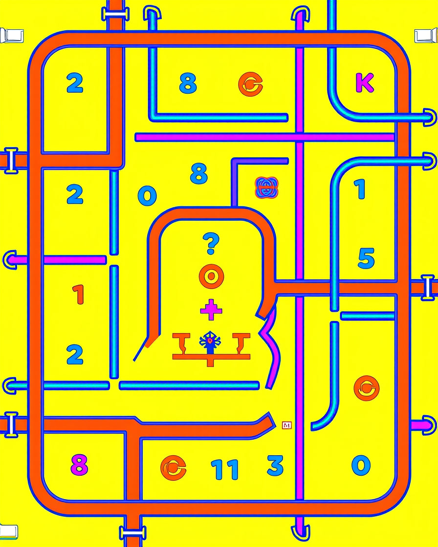 Bright Yellow Numerical Maze Rug