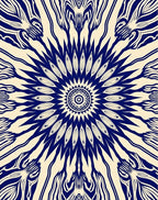 Deep Navy White Sunburst Medallion Rug