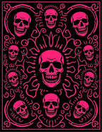 Vibrant Pink Skulls Black Art Rug