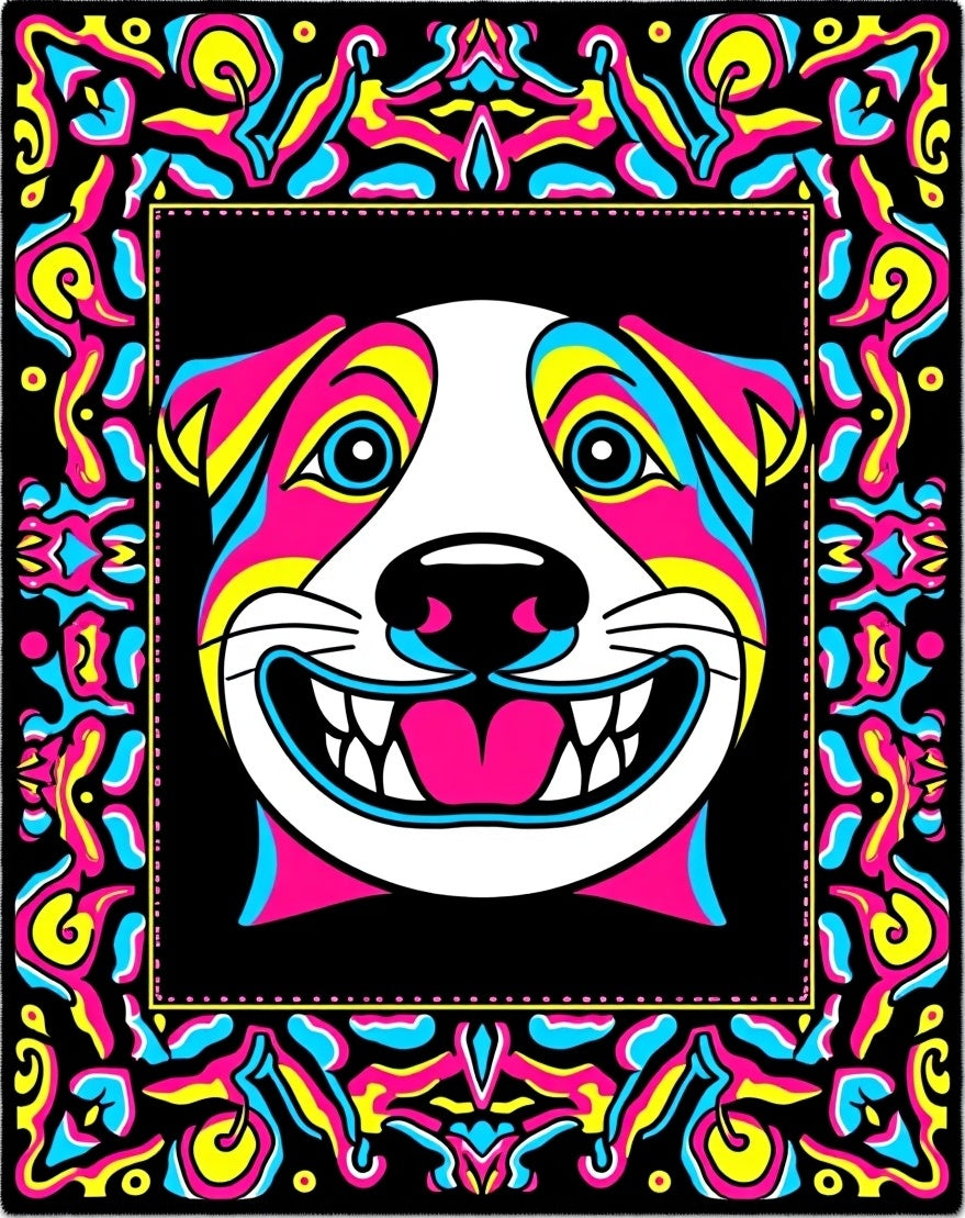 Vibrant Psychedelic Dog Portrait Rug