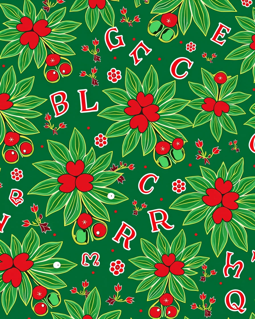 Red Berry Green Leaf Alphabet Rug