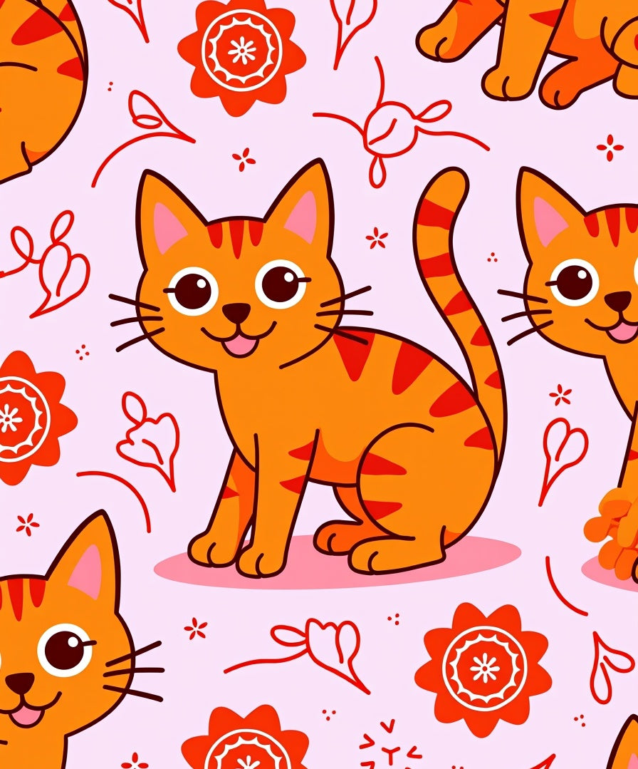 Orange Tabby Cat Floral Whimsy Rug