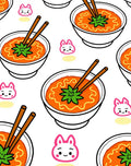 Kawaii Orange Noodle Soup Bunny Collage Rug