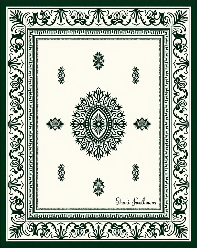 Emerald Green Floral Medallion Traditional Rug